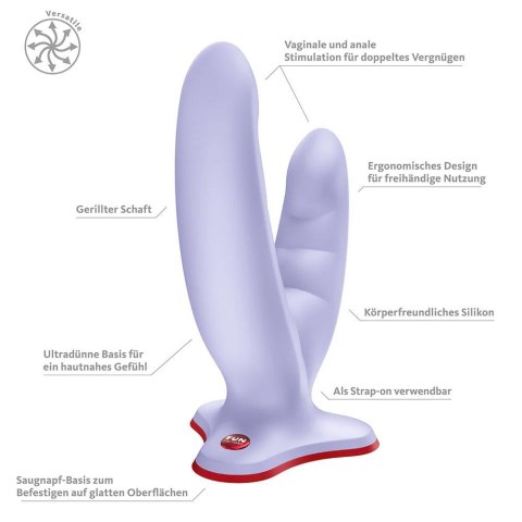 FUN FACTORY Ryde Lavender – podwójne dildo z przyssawką do stymulacji zewnętrznej i wewnętrznej
