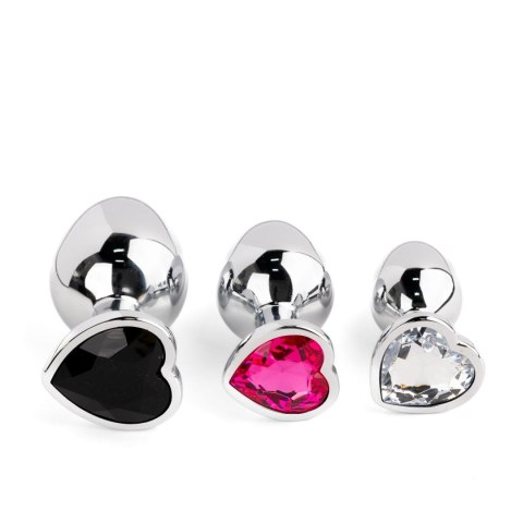 Ekskluzywny Zestaw Korków Analnych Heart Crystal Silver